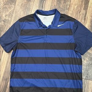 Men's Blue and Black Striped Nike golf shirt